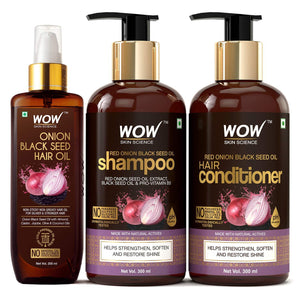 WOW Skin Science Red Onion Black Seed Oil Shampoo With Red Onion Seed Oil Extract, Black Seed Oil & Pro-Vitamin B5 - No Parabens, Sulphates, Silicones, Color & Peg - 300 ml