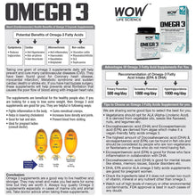 Load image into Gallery viewer, WOW Life Science Omega-3 Fish Oil Triple Strength 1000mg (550mg EPA; 350mg DHA; 100mg Other Omega 3 Fatty Acids) - 60 Capsules
