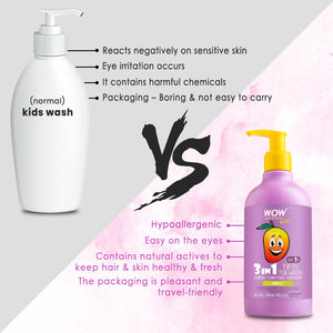 WOW Skin Science Kids Tip To Toe Wash - Shampoo - Conditioner - Body Wash - No Sulphates & Parabens - Mango - 300 ml