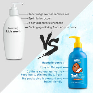 WOW Skin Science Kids Tip To Toe Wash - Shampoo - Conditioner - Body Wash - No Sulphates & Parabens - Coconut - 300 ml