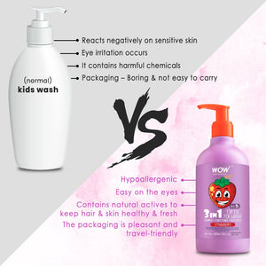 WOW Skin Science Kids Tip to Toe Wash - Shampoo - Conditioner - Body Wash - No Sulphates & Parabens - Strawberry - 300 ml