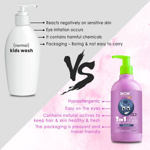 WOW Skin Science Kids Tip to Toe Wash - Shampoo - Conditioner - Body Wash - No Parabens, Sulphate, Silicones, Mineral Oil or Color - Blueberry - 300 ml