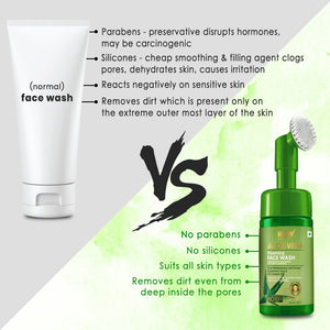 WOW Skin Science Aloe Vera Foaming Face Wash With Built-In Face Brush For Deep Cleansing - No Parabens, Sulphate, Silicones & Color - 100 ml