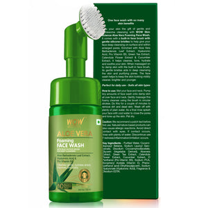 WOW Skin Science Aloe Vera Foaming Face Wash With Built-In Face Brush For Deep Cleansing - No Parabens, Sulphate, Silicones & Color - 100 ml