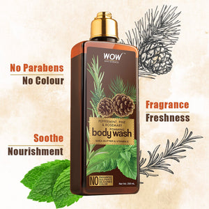 WOW Skin Science Peppermint, Pine & Rosemary Foaming Body Wash - No Parabens, Sulphate, Silicones & Color - 250 ml