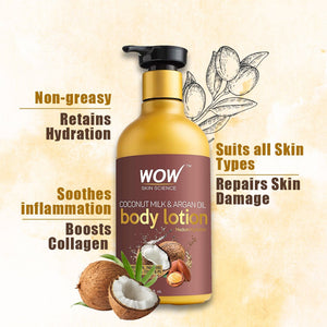 WOW Skin Science Coconut Milk and Argan Oil Body Lotion, Medium Hydration - 300 ml