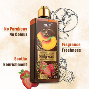 WOW Skin Science Strawberry & Peach Foaming Body Wash - No Parabens, Sulphate, Silicones & Color - 250 ml