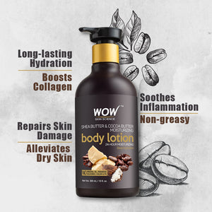 WOW Skin Science Shea Butter and Cocoa Butter Moisturizing Body Lotion, Deep Hydration - 300 ml