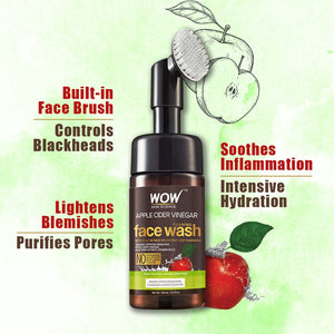 WOW Skin Science Apple Cider Vinegar Foaming Face Wash - No Parabens, Sulphate & Silicones (with built-in brush)