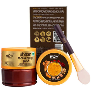 WOW Skin Science Ubtan Face & Body Pack with Chickpea Flour, Almond Shell Powder, Saffron & Turmeric Extracts, Rose Water & Sandalwood Oil - No Sulphate, Parabens, Silicones & Color - 200 ml