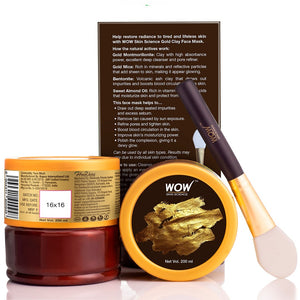 WOW Skin Science Gold Clay Face Mask for Hydrating Skin & Restoring Radiance - No Parabens, Sulphate, Mineral Oil & Color - 200 ml