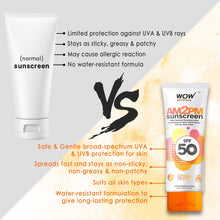 Load image into Gallery viewer, WOW Skin Science AM2PM SPF50 Water Resistant No Parabens &amp; Mineral Oil Sunscreen Lotion - 100 ml
